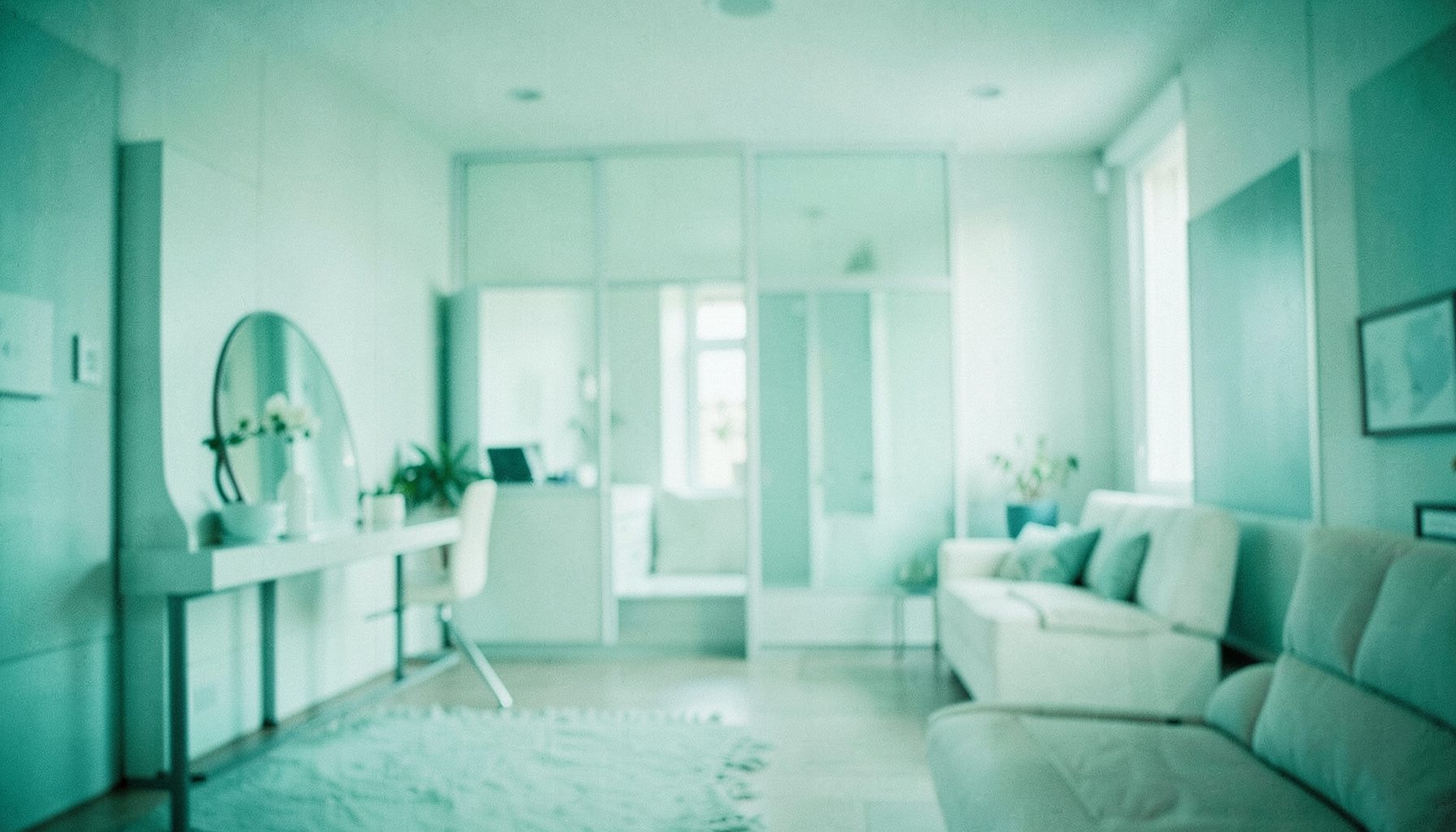 A calm wide image with soft teal and white tones suggesting an organized, tidy space